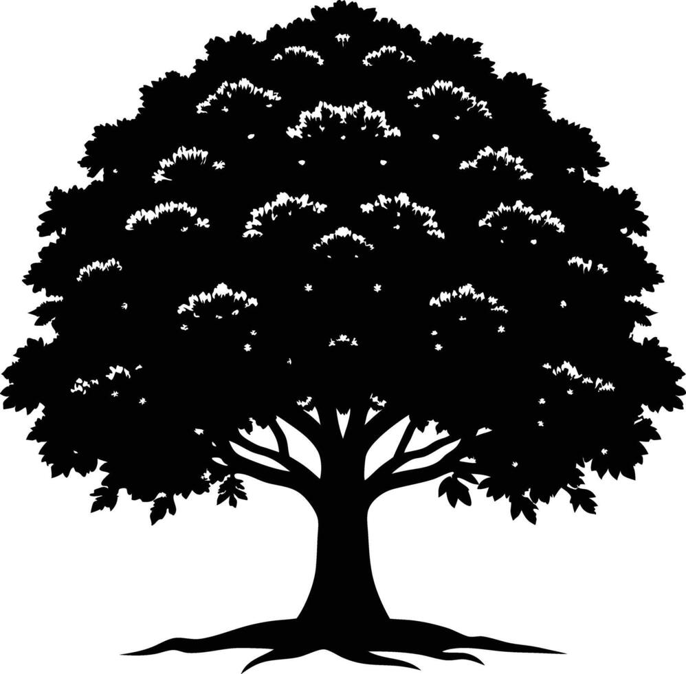 A black and white silhouette of a oak tree vector