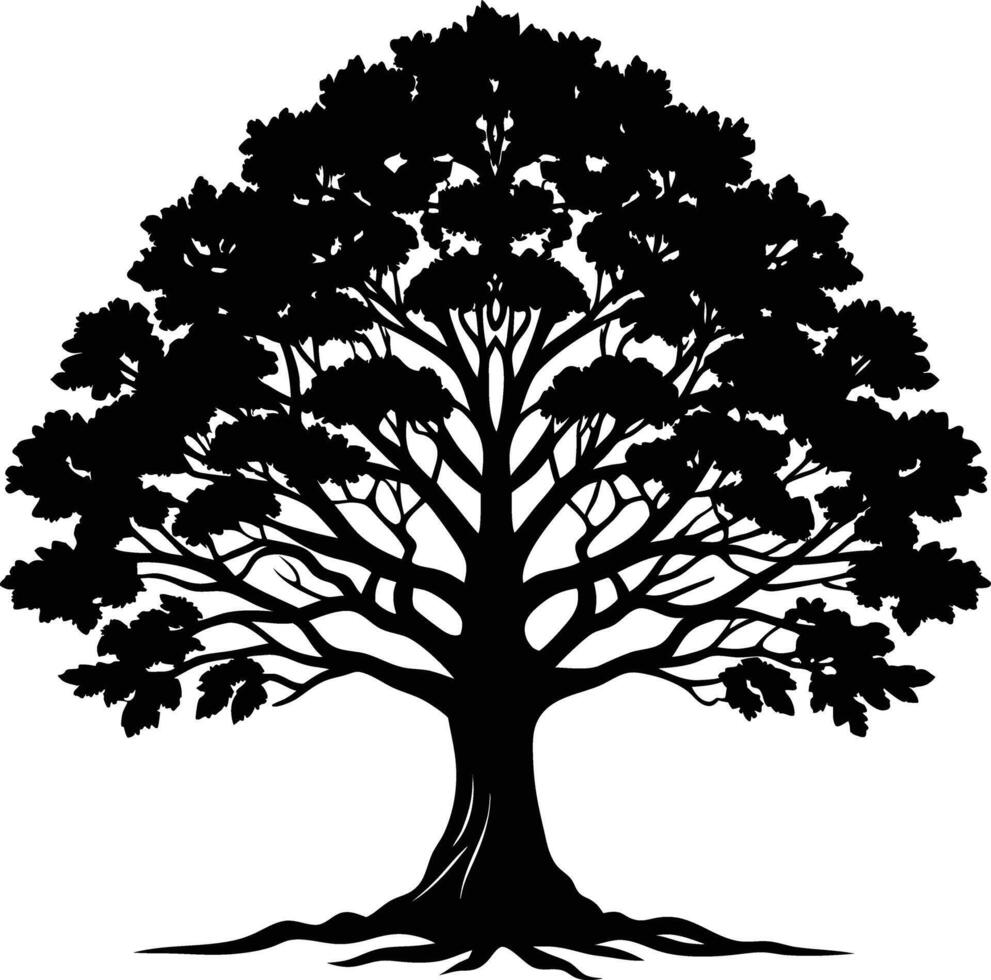 A black and white silhouette of a oak tree vector