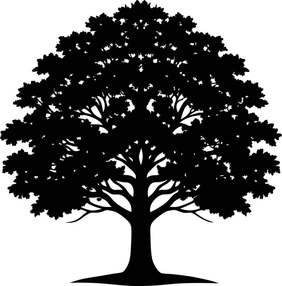 A black and white silhouette of a oak tree vector