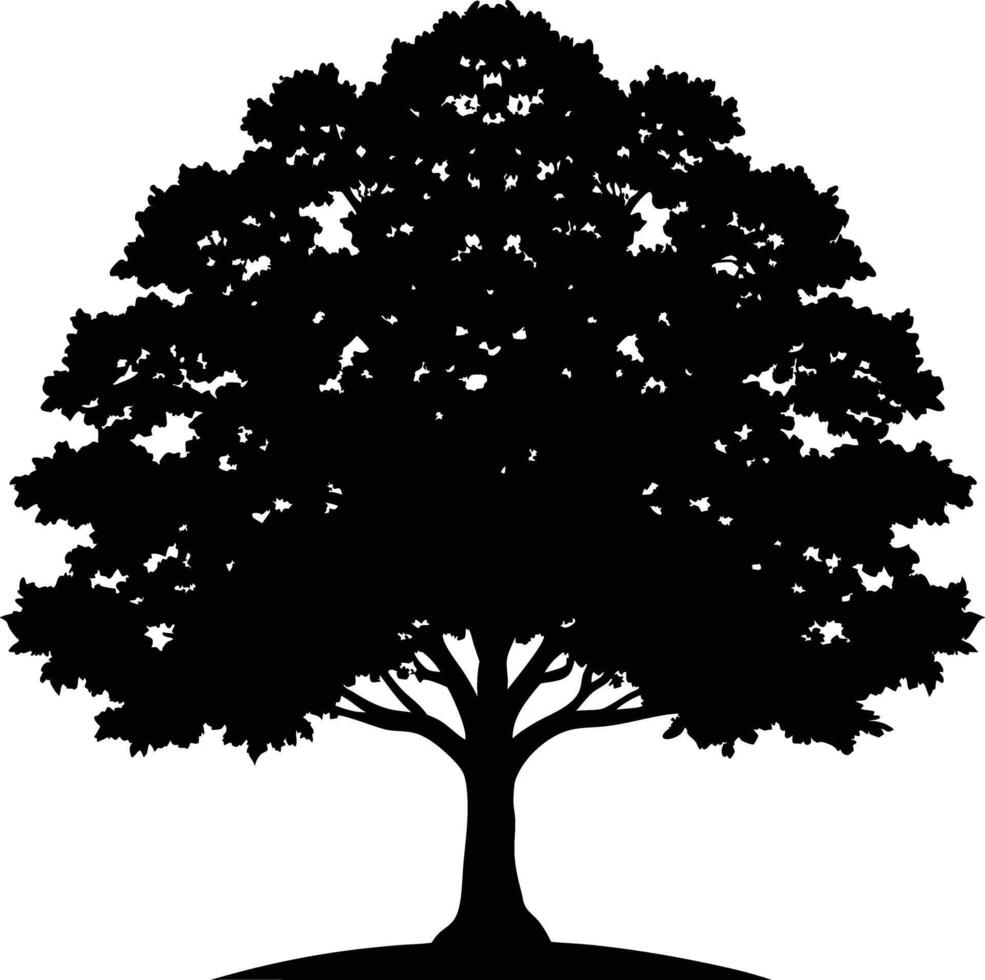 A black and white silhouette of a oak tree vector