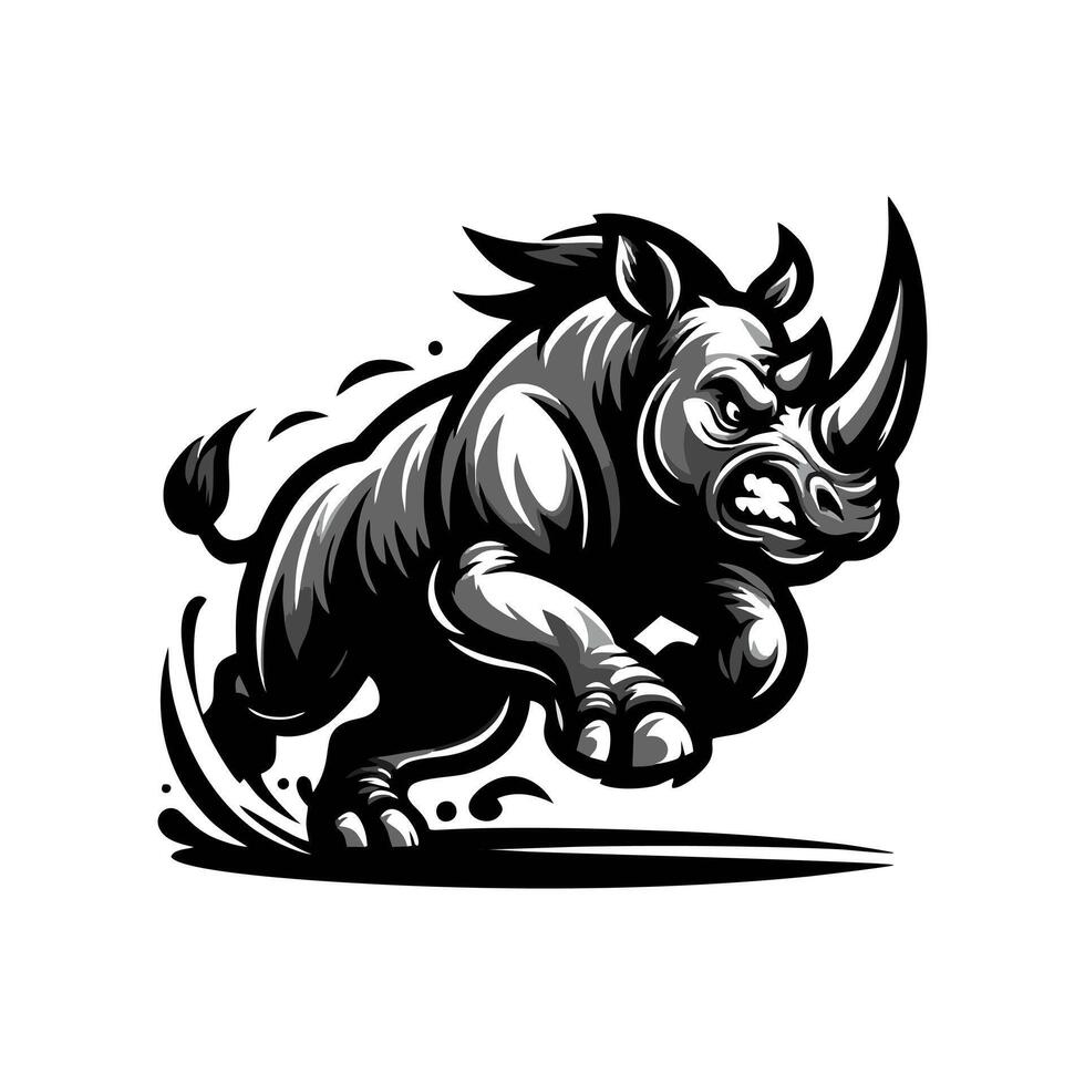 Angry running rhinoceros logo design. Rhino horn desgn illustration vector