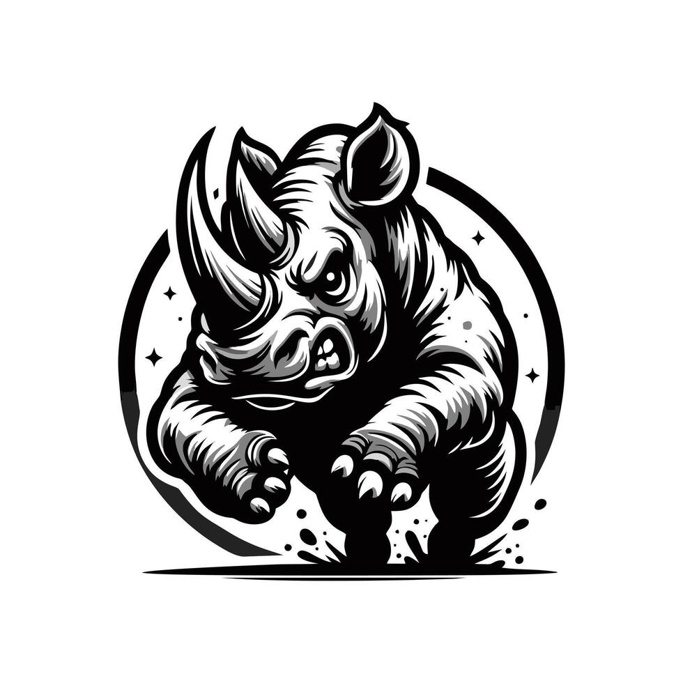 Angry running rhinoceros logo design. Rhino horn desgn illustration vector
