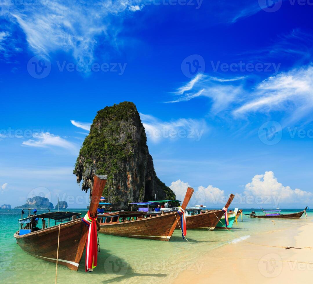Long tail boat on beach, Thailand photo