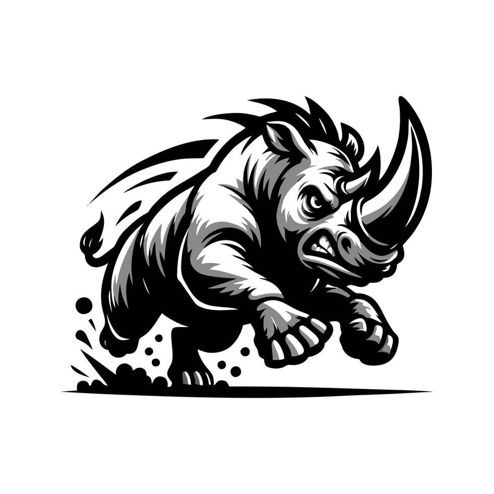 Angry running rhinoceros logo design. Rhino horn desgn illustration vector