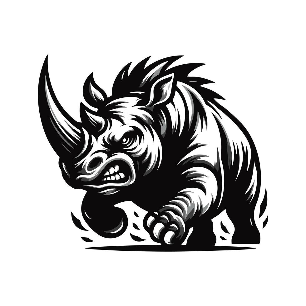 Angry running rhinoceros logo design. Rhino horn desgn illustration vector