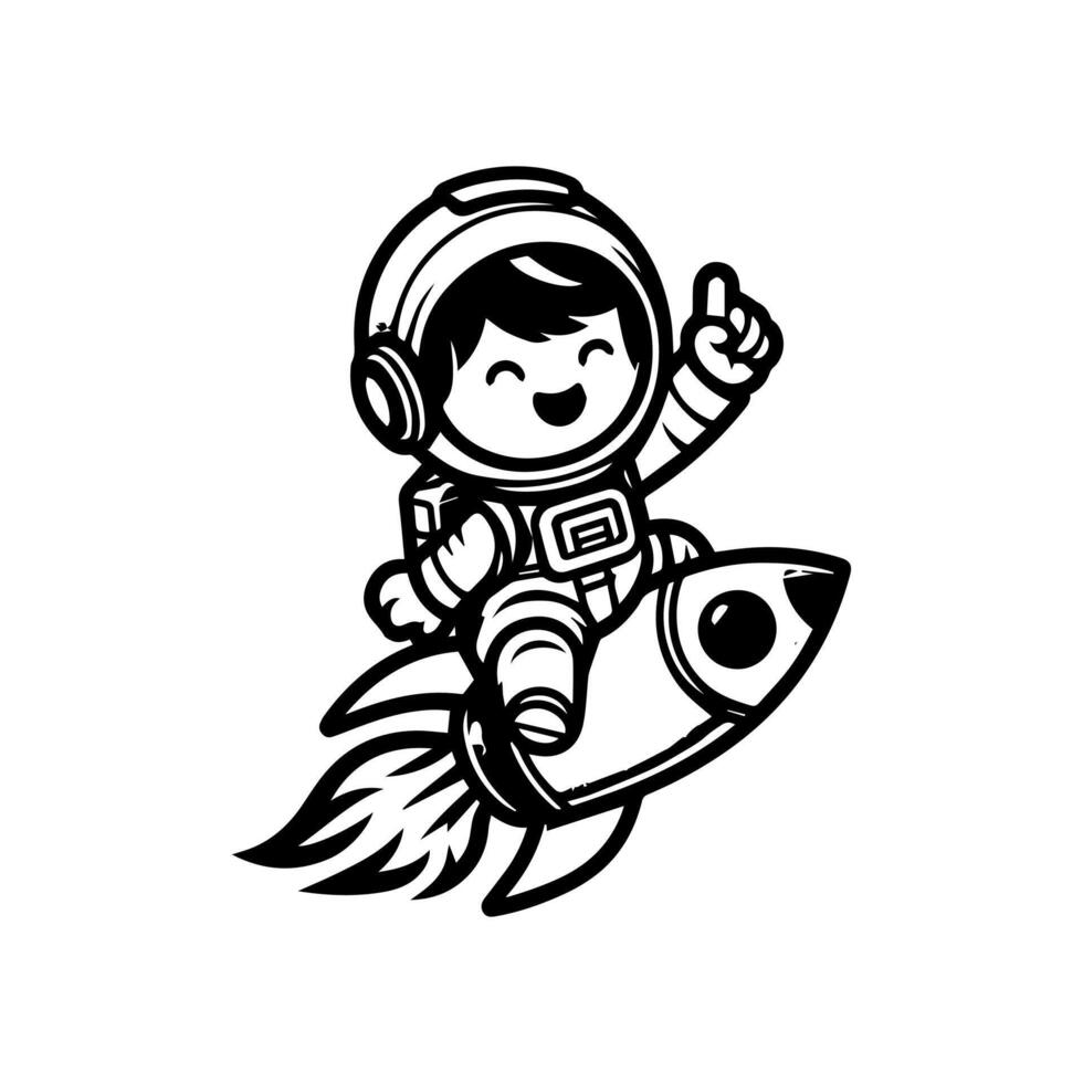 cute cartoon astronauts waving hand and riding a rocket vector