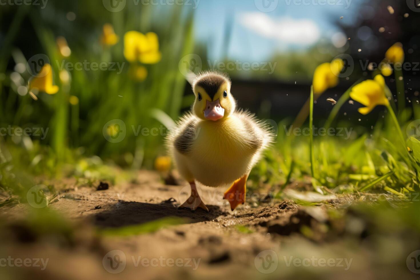 Cute Duckling Exploring a Sunny Meadow photo