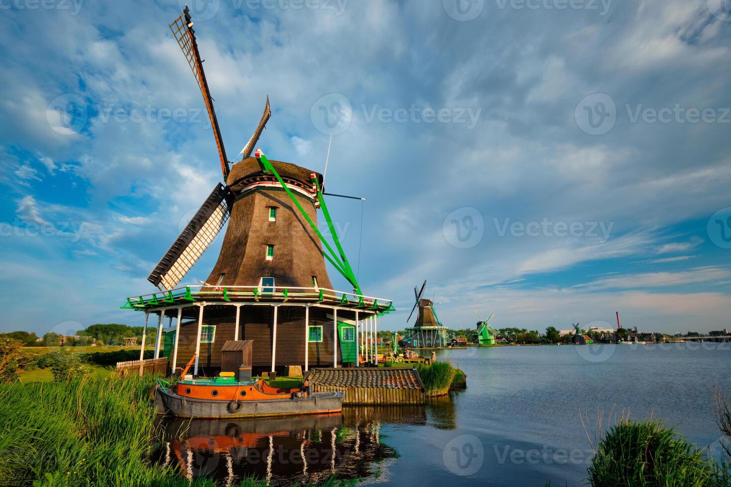Windmills at Zaanse Schans in Holland. Zaandam, Nether photo
