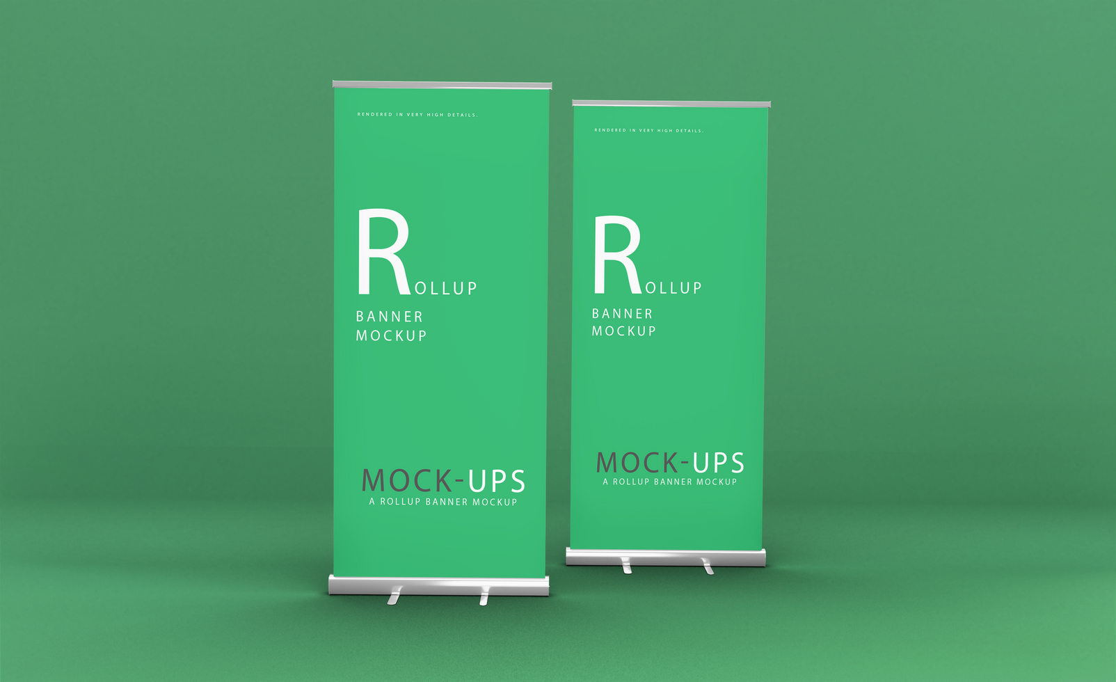 Realistic roll up or banner mockup design with green background psd