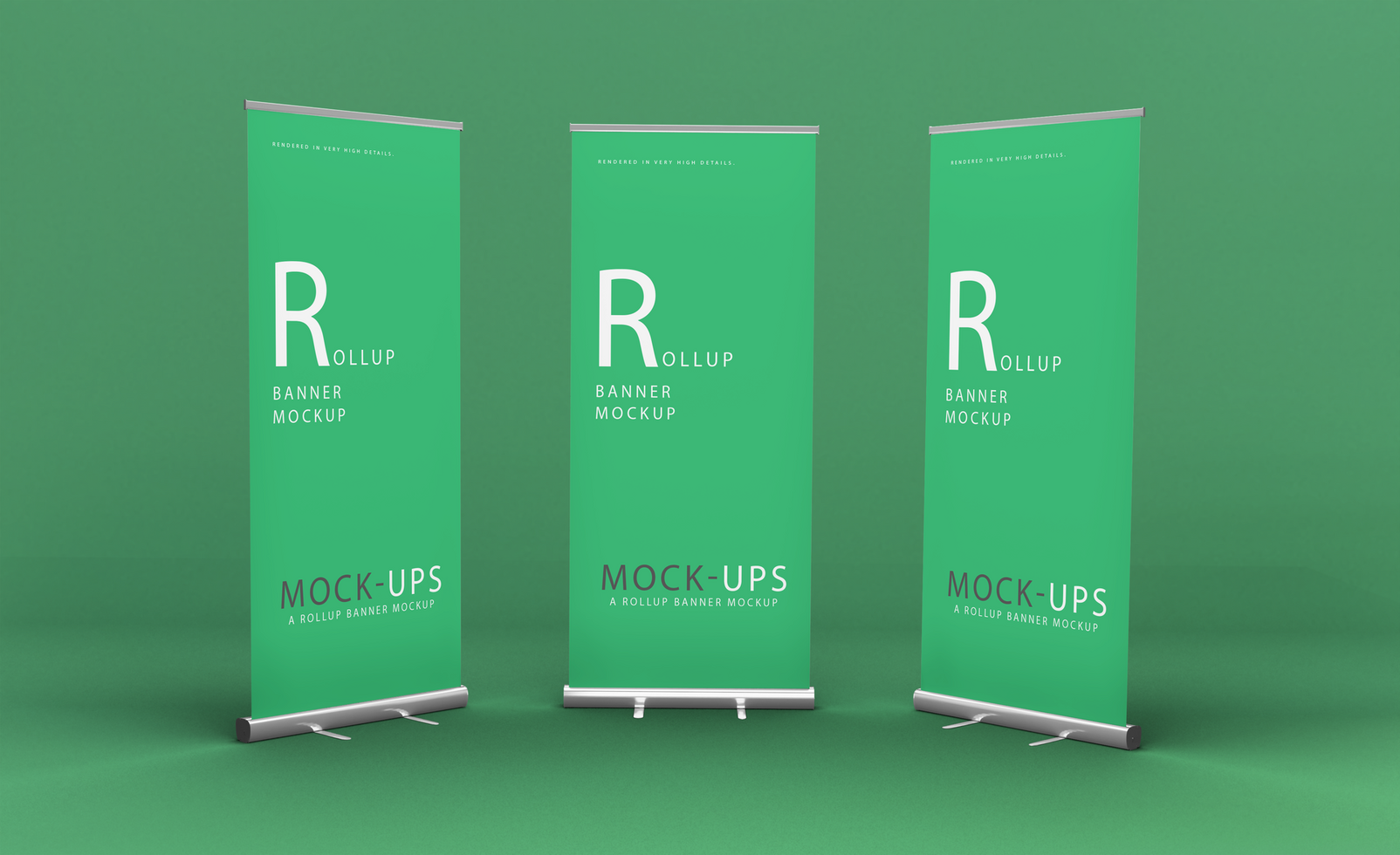 Realistic roll up or banner mockup design with green background psd