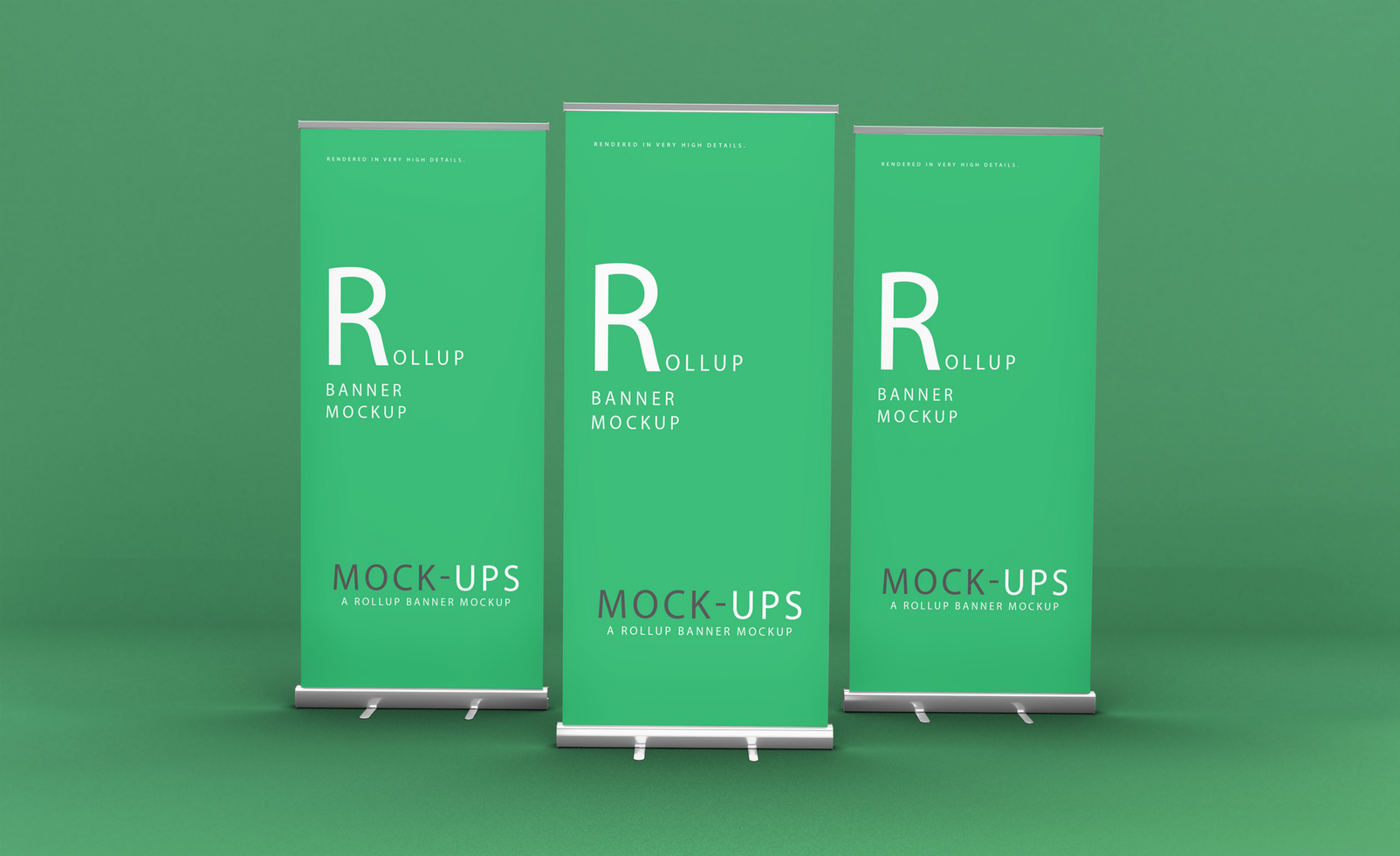 Realistic roll up or banner mockup design with green background psd