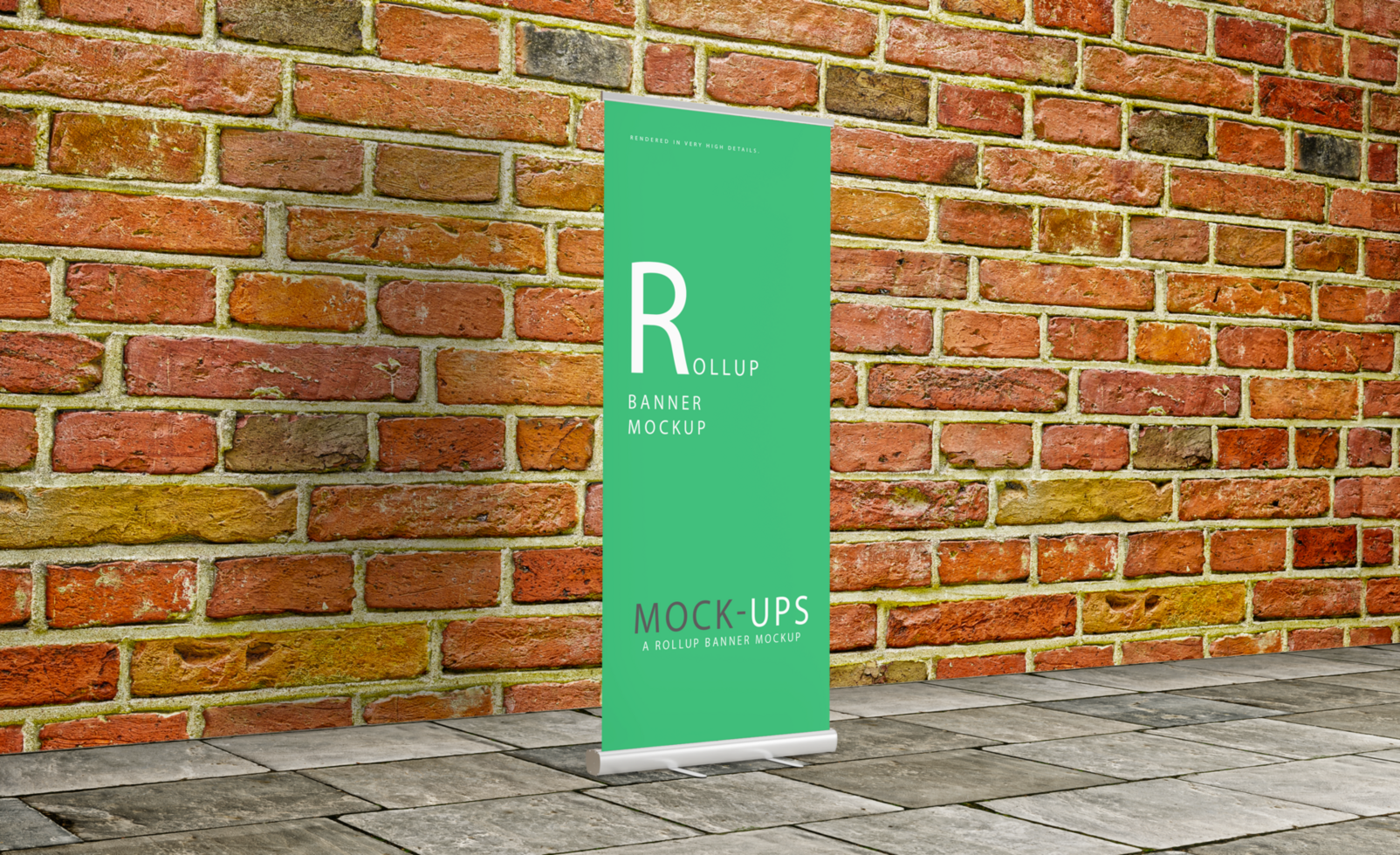Realistic roll up or banner mockup design with green background psd
