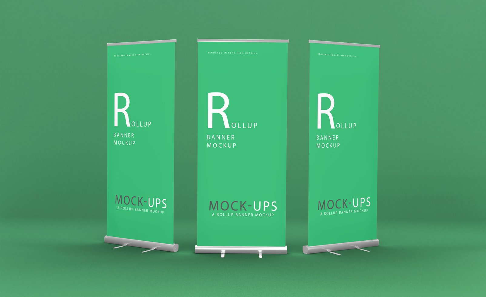 Realistic roll up or banner mockup design with green background psd