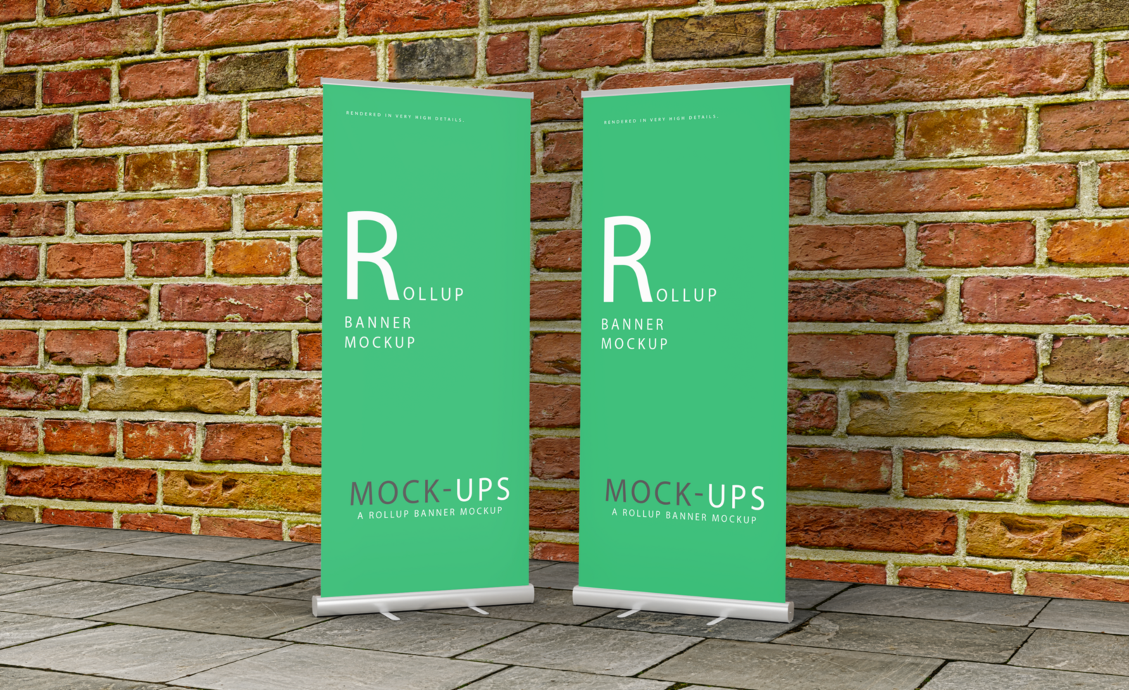 Realistic roll up or banner mockup design with green background psd