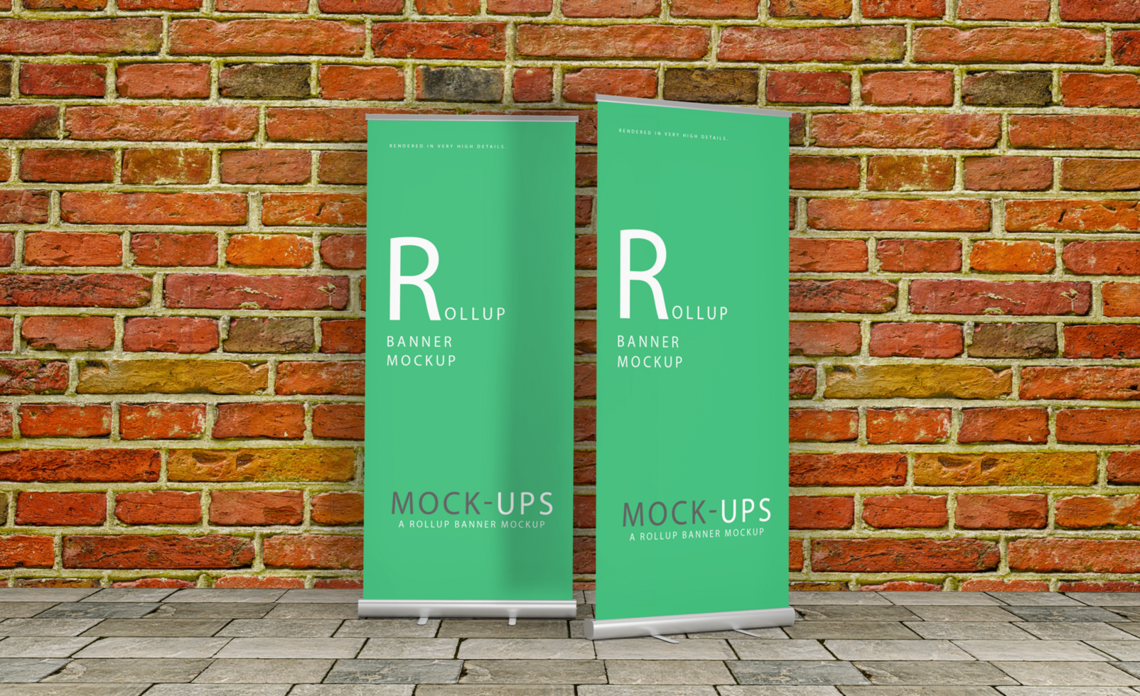 Realistic roll up or banner mockup design with green background psd