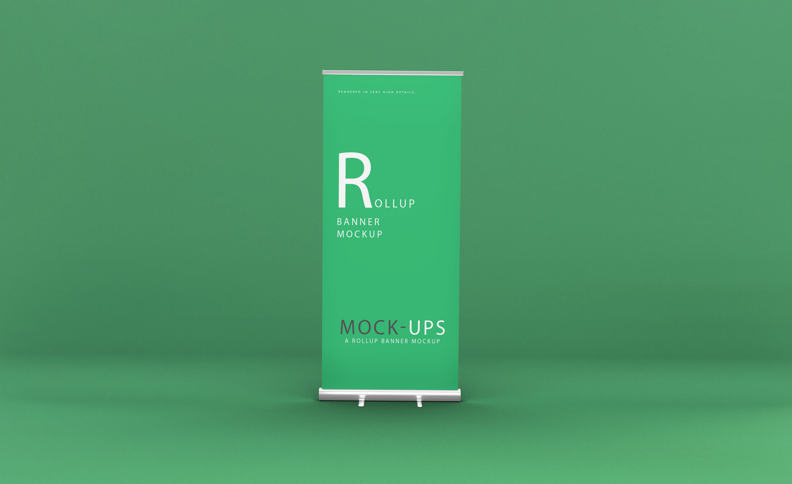 Realistic roll up or banner mockup design with green background psd