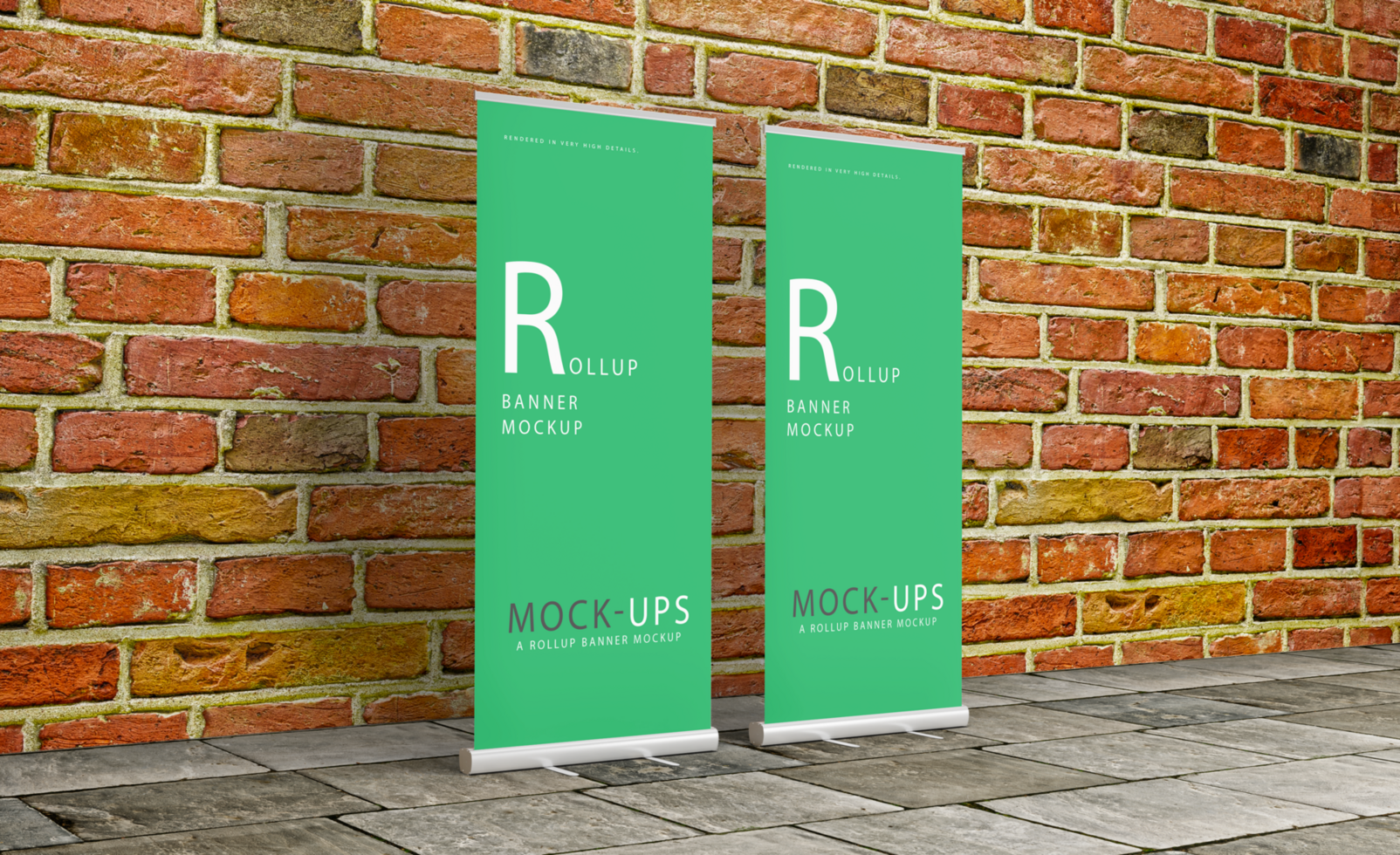 Realistic roll up or banner mockup design with green background psd