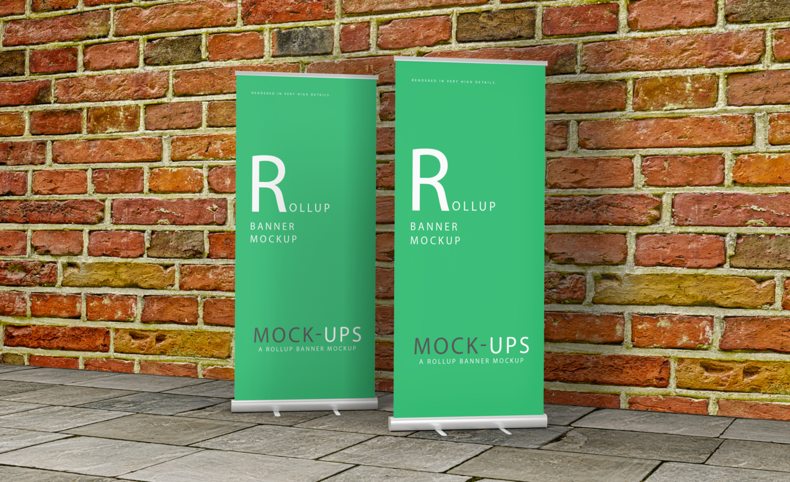 Realistic roll up or banner mockup design with green background psd