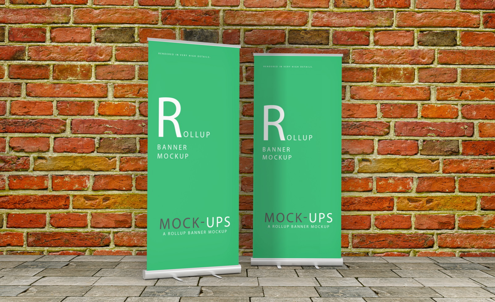 Realistic roll up or banner mockup design with green background psd