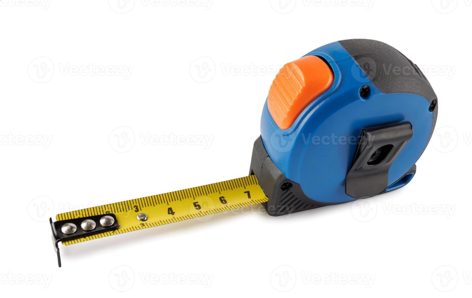 Blue measuring tape isolated on white background.Builder's tools photo