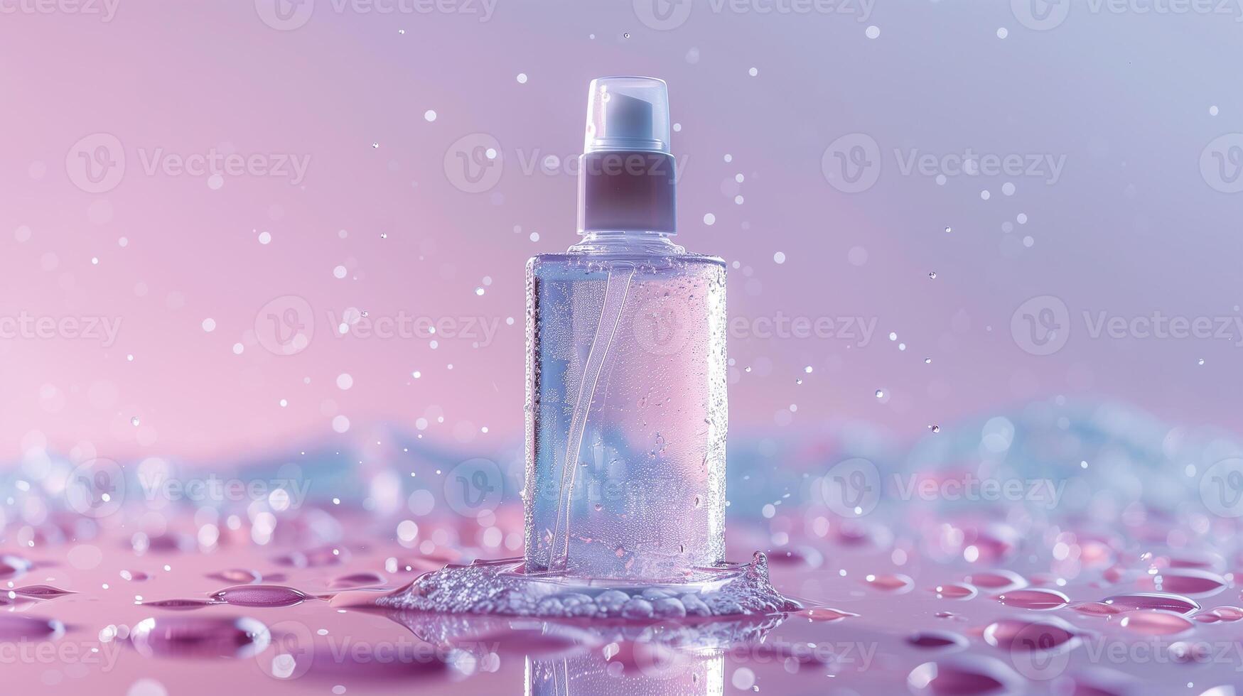 A detailed view of a plastic water bottle placed on a wooden table. photo