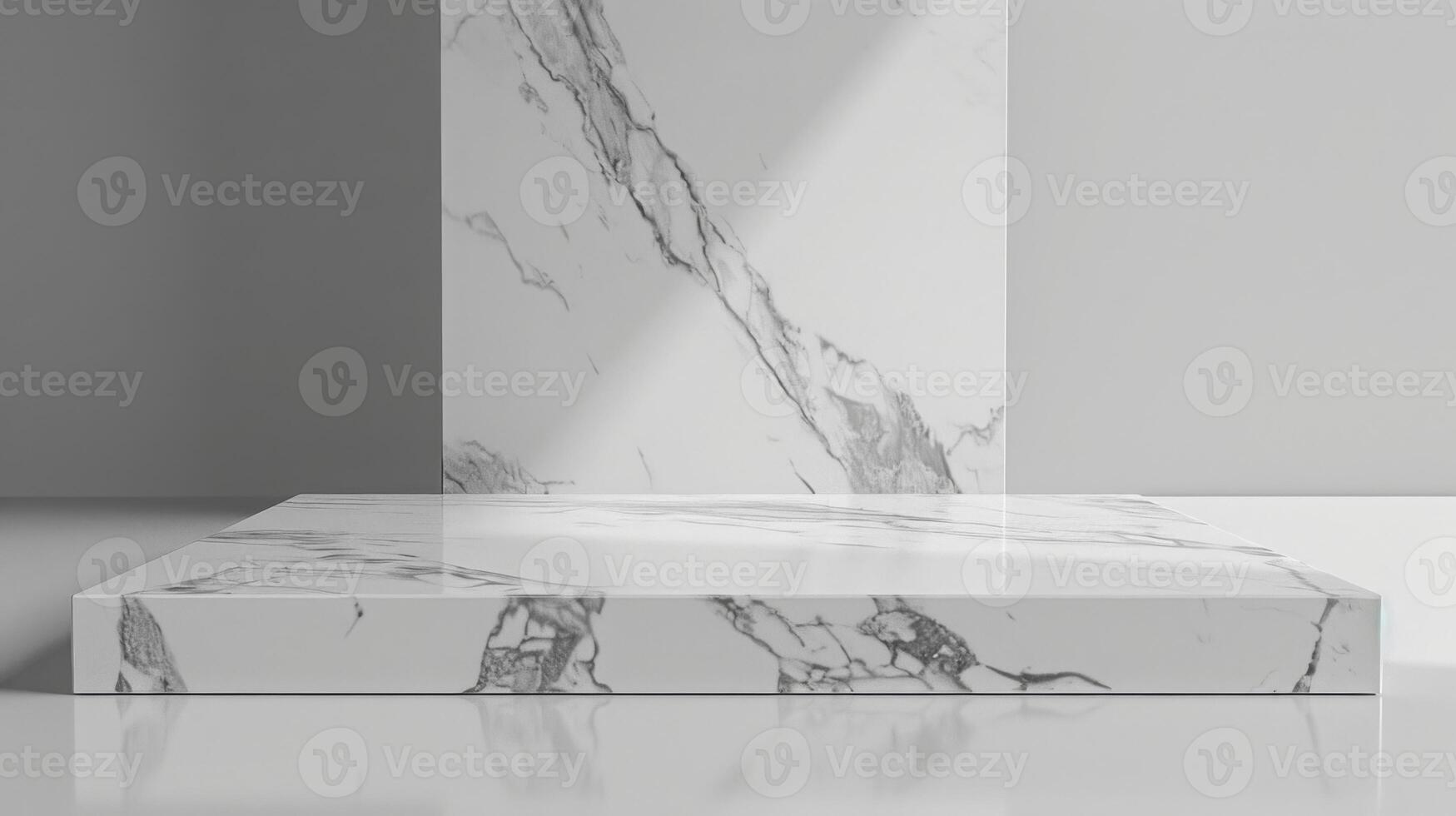 A white marble block prominently displaying a shadow cast across its surface. photo