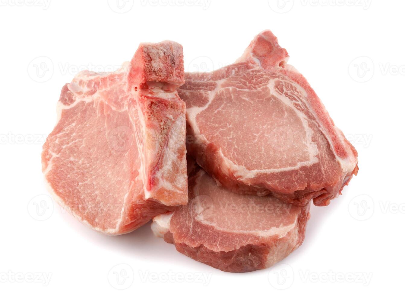 Three pork entrecote isolated on a white background. photo
