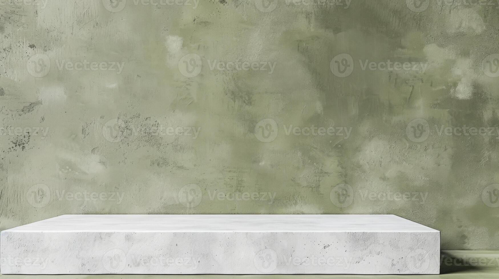 A white bench is positioned in front of a vibrant green wall, creating a stark contrast in colors. photo