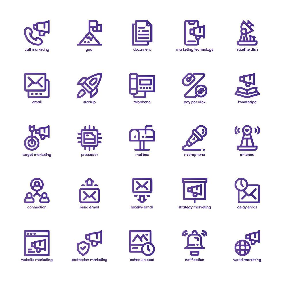 Marketing Technology icon pack for your website, mobile, presentation, and logo design. Marketing Technology icon basic line gradient design. graphics illustration and editable stroke. vector