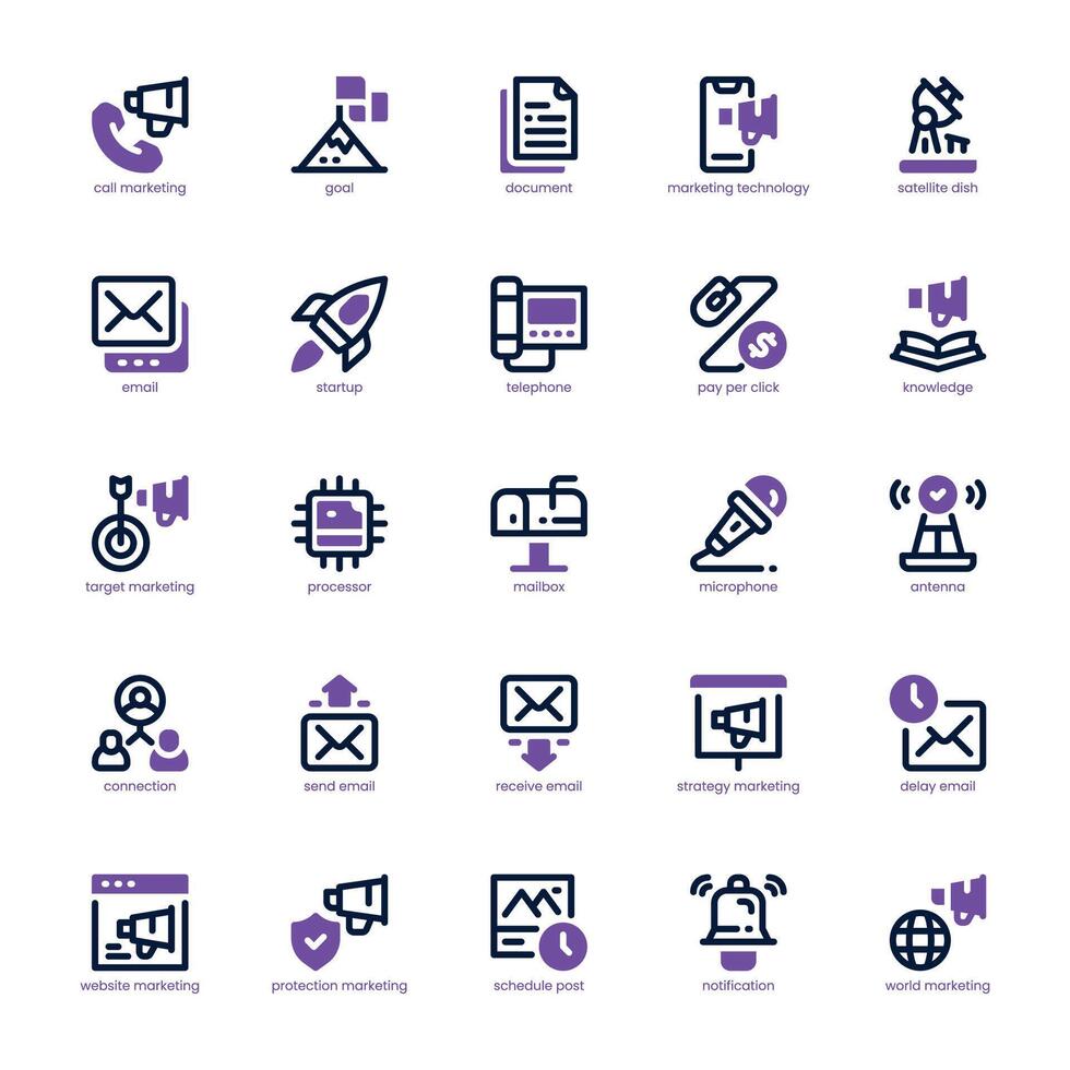 Marketing Technology icon pack for your website, mobile, presentation, and logo design. Marketing Technology icon dual tone design. graphics illustration and editable stroke. vector
