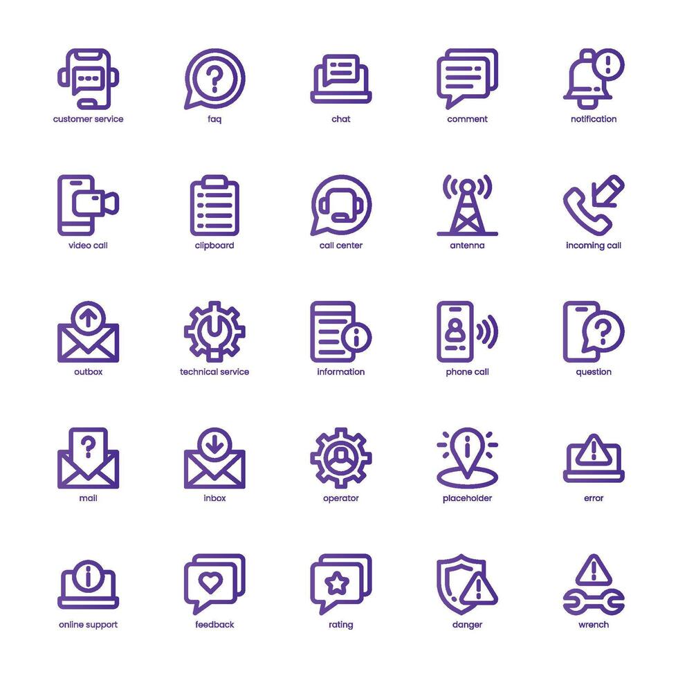 Call Center Service icon pack for your website, mobile, presentation, and logo design. Call Center Service icon basic line gradient design. graphics illustration and editable stroke. vector