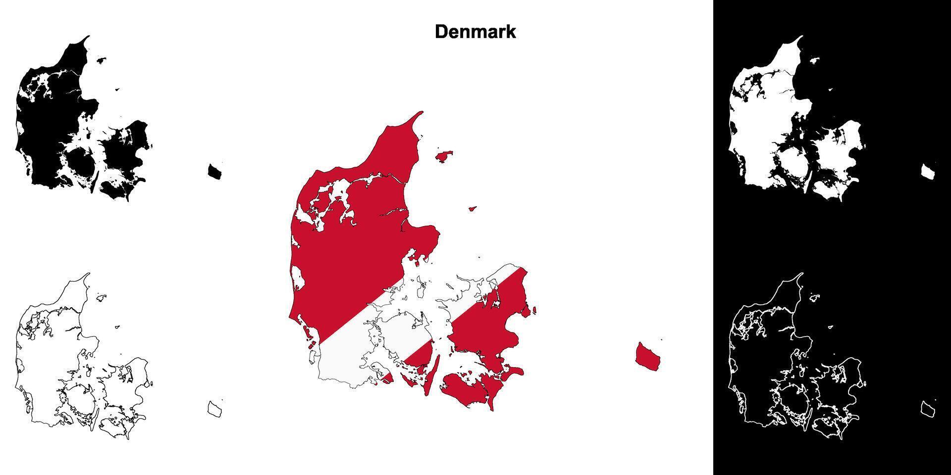 Denmark blank outline map set vector