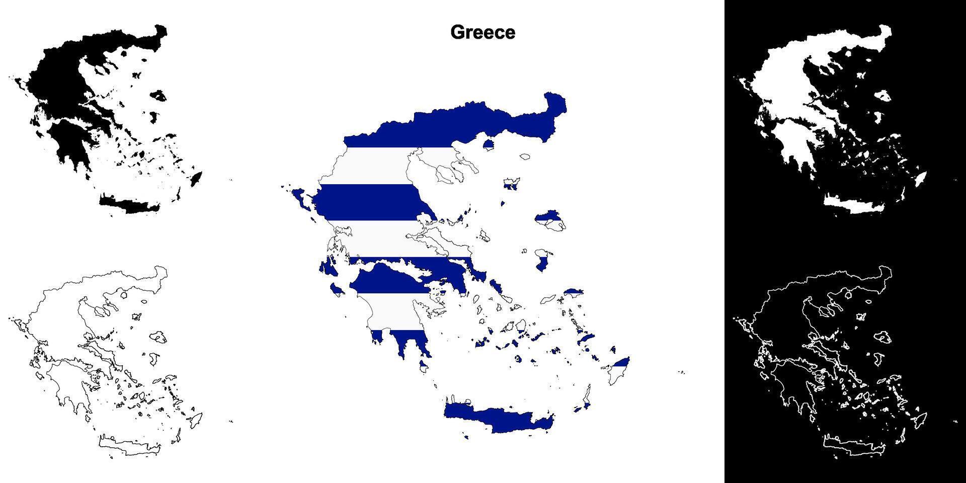 Greece blank outline map set vector