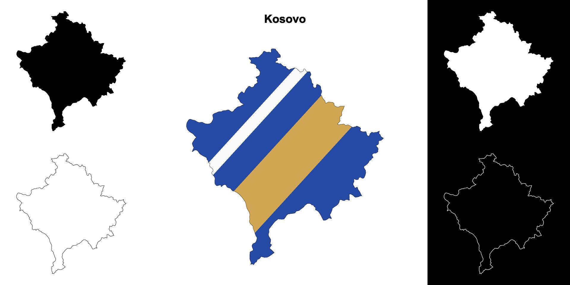 Kosovo blank outline map set vector