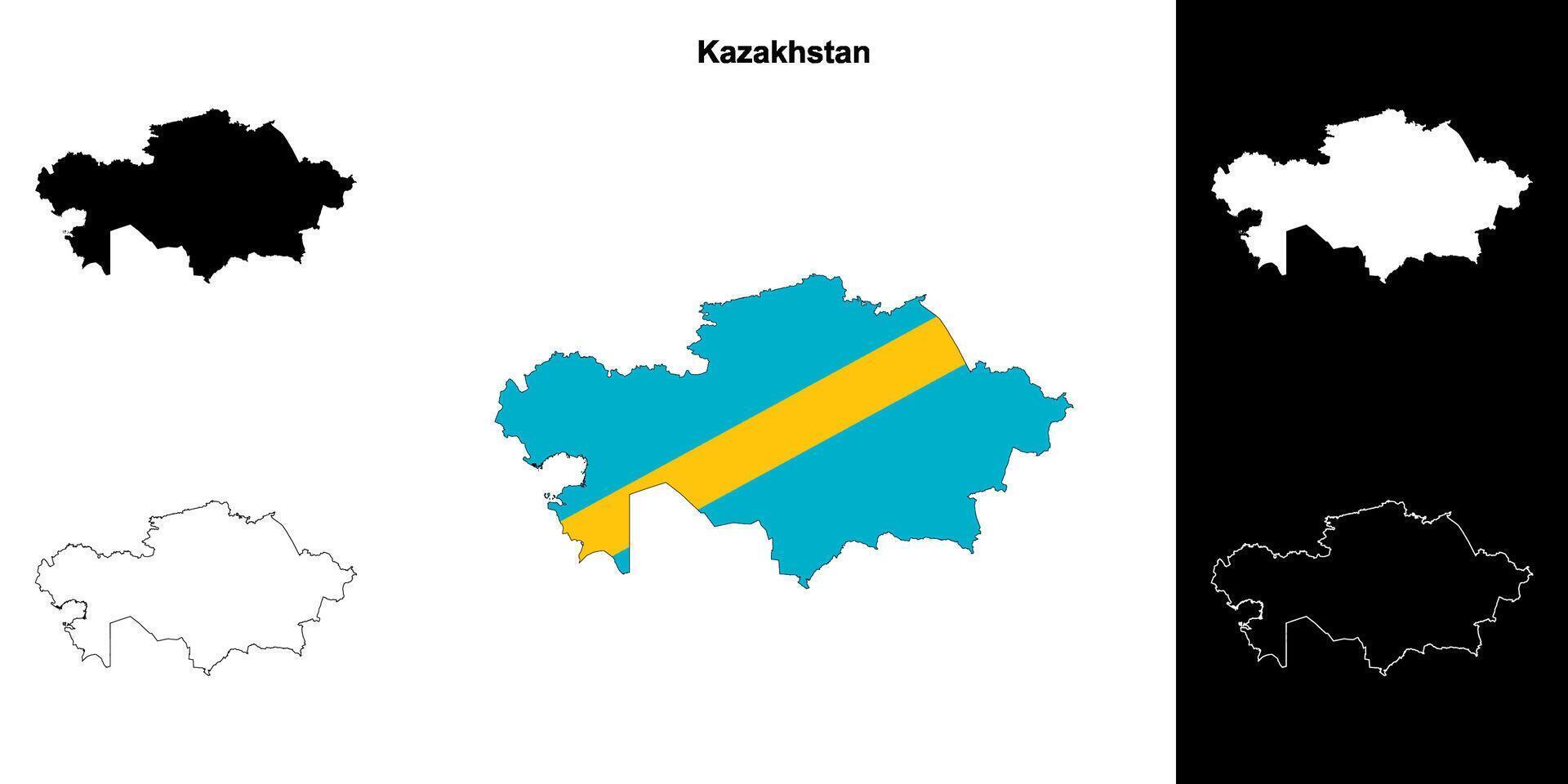 Kazakhstan blank outline map set vector