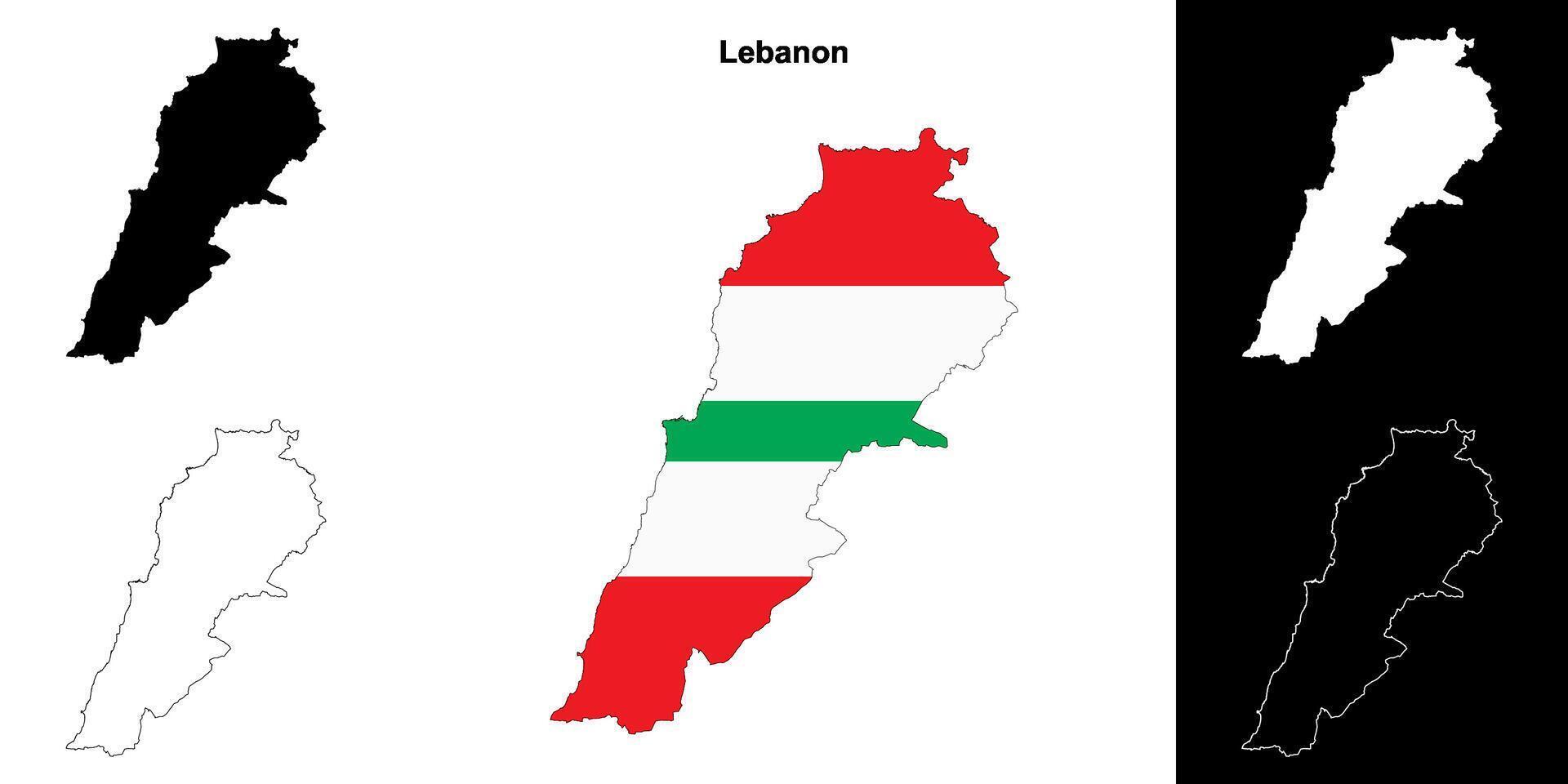Lebanon blank outline map set vector