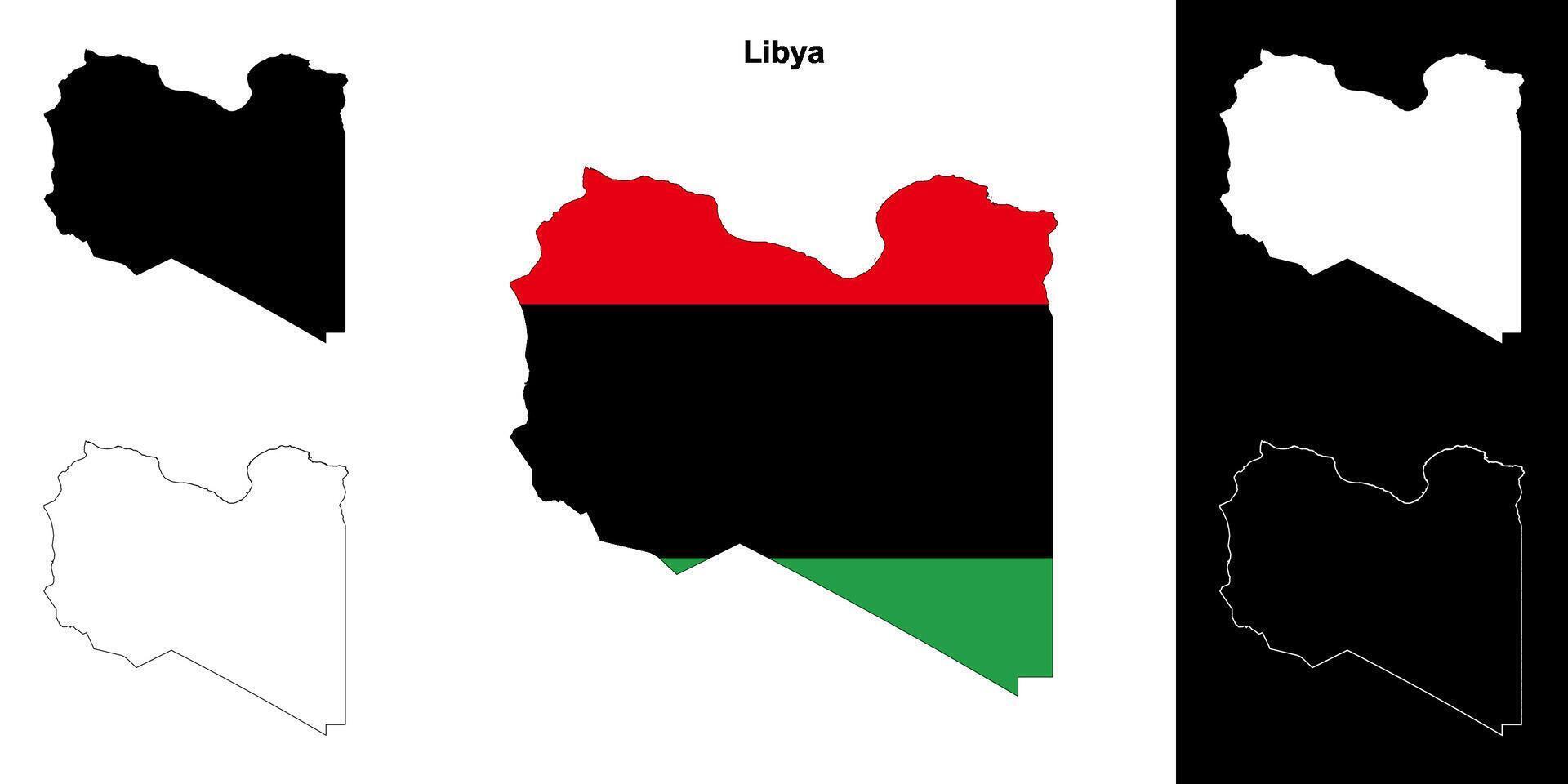 Libya blank outline map set vector