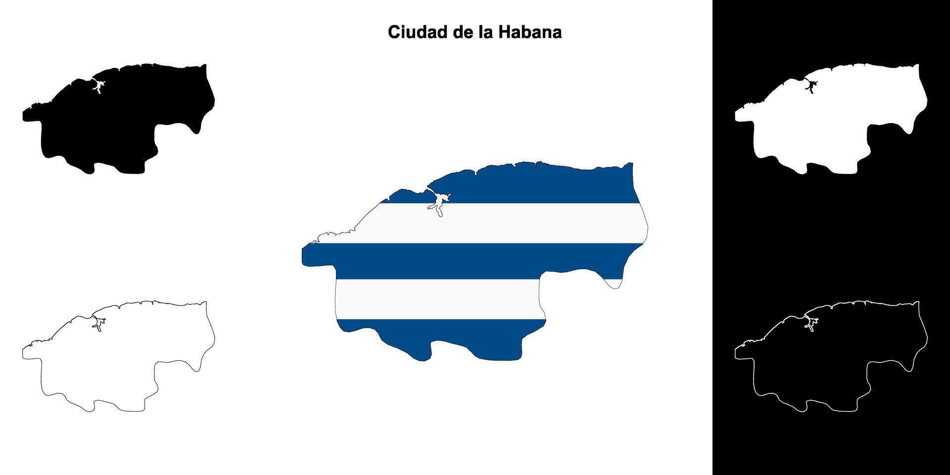 Ciudad de la Habana province outline map set vector