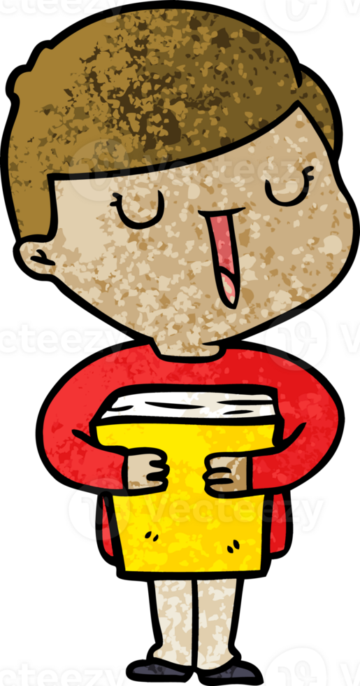 cartoon happy boy talking about his book drawing png