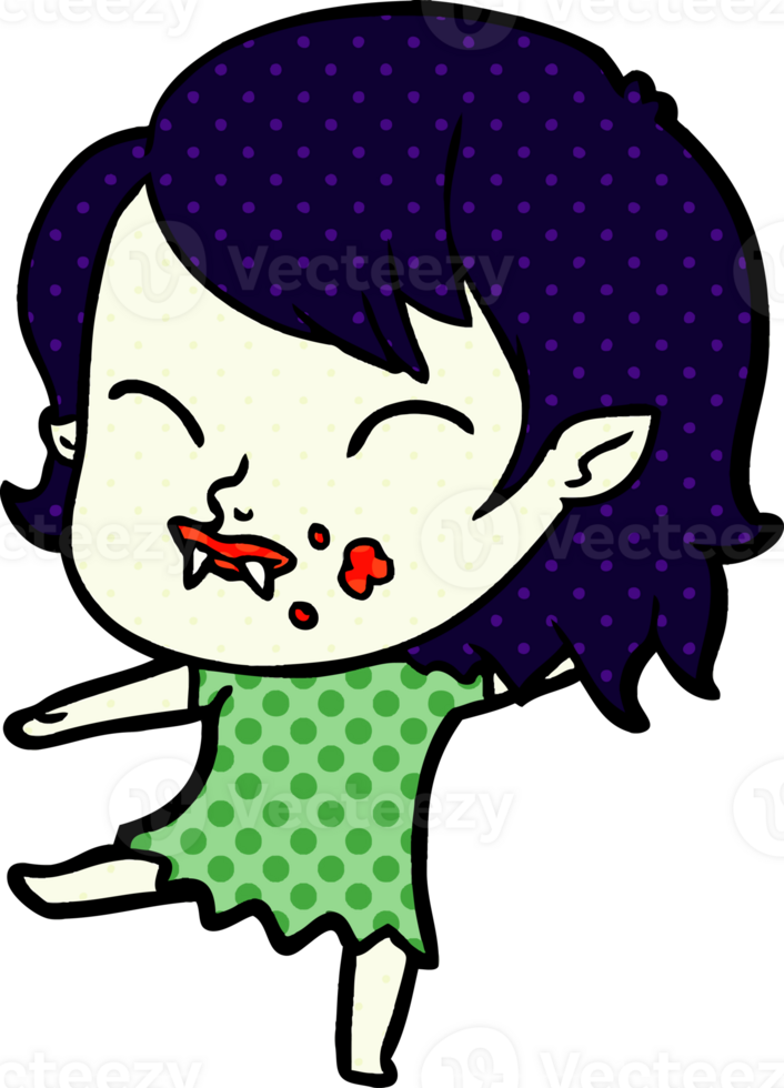 cartoon vampire girl with blood on cheek drawing png