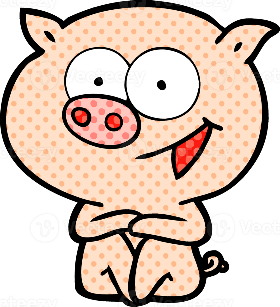 cheerful sitting pig cartoon drawing png