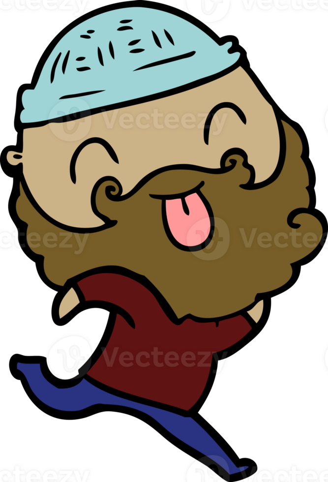 running man with beard sticking out tongue drawing png
