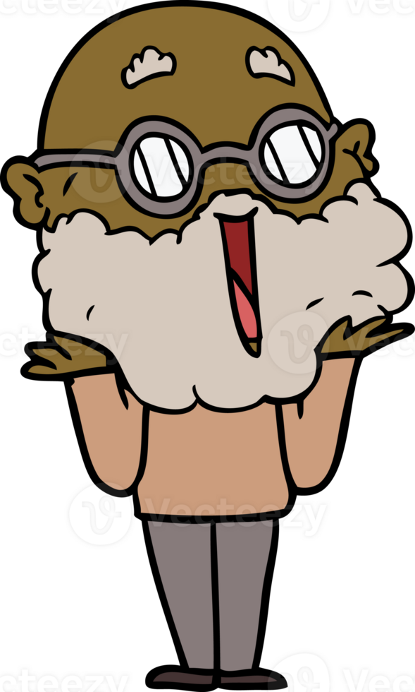 cartoon joyful man with beard shrugging drawing png