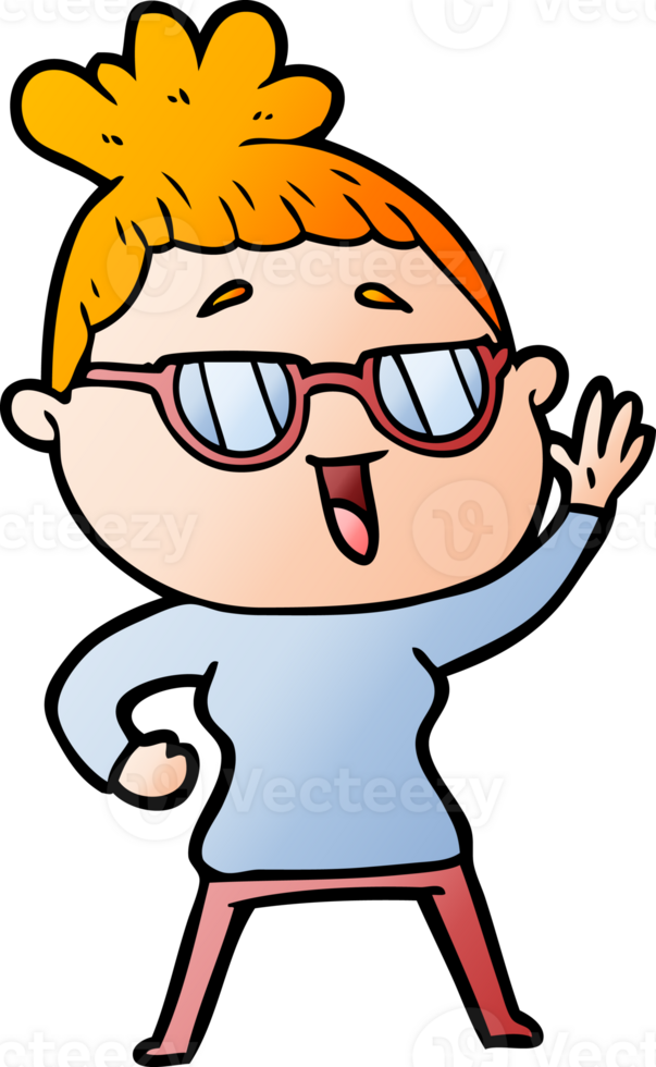 cartoon happy woman wearing spectacles drawing png