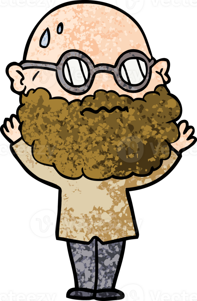 cartoon worried man with beard and spectacles drawing png