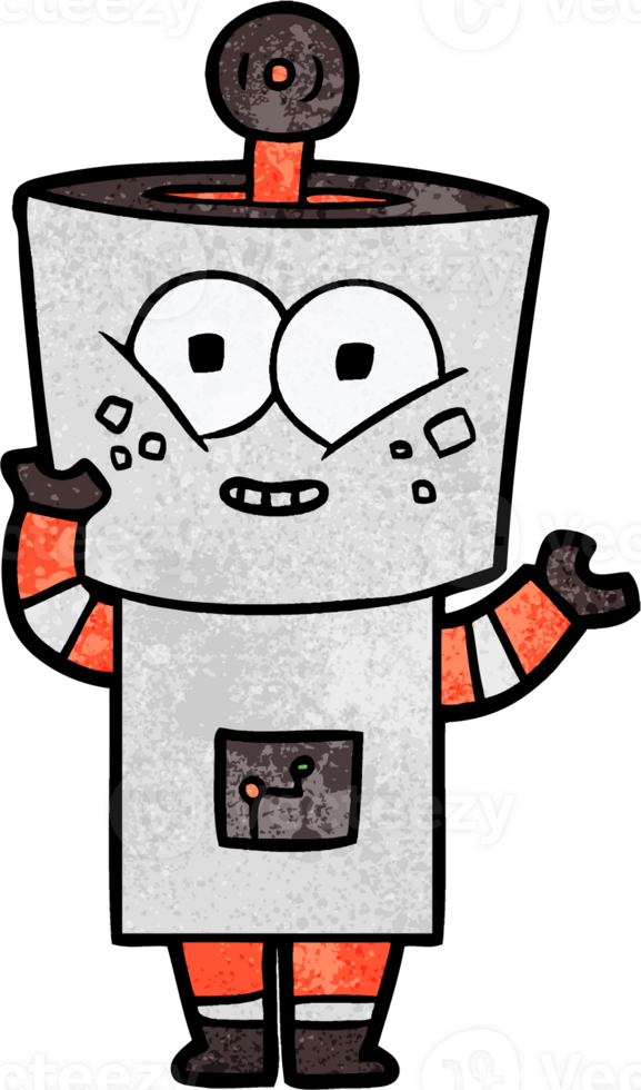 happy cartoon robot waving hello drawing png