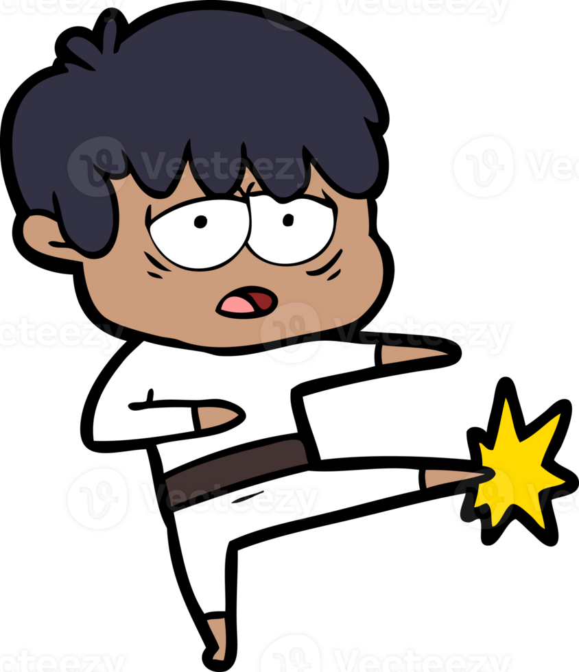 cartoon exhausted boy doing karate drawing png