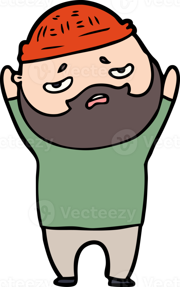 cartoon worried man with beard drawing png