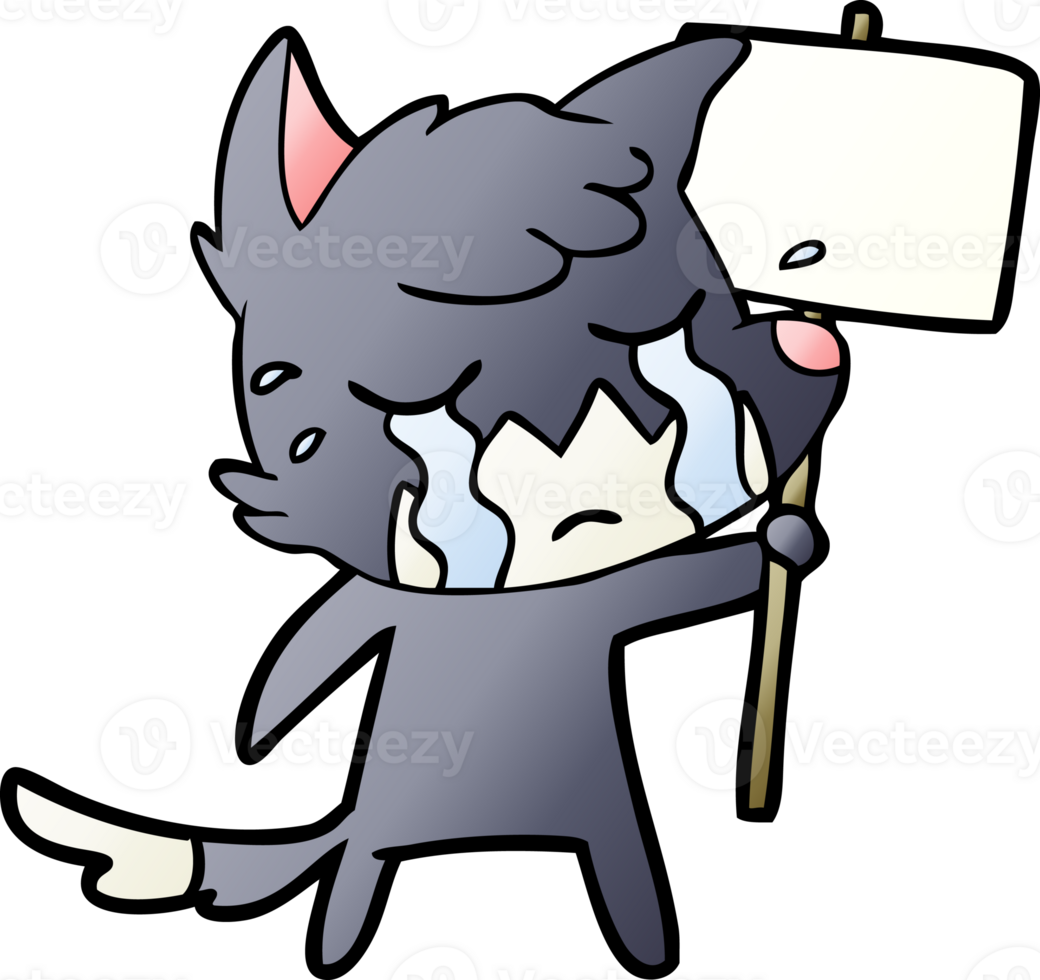 crying fox cartoon with placard drawing png