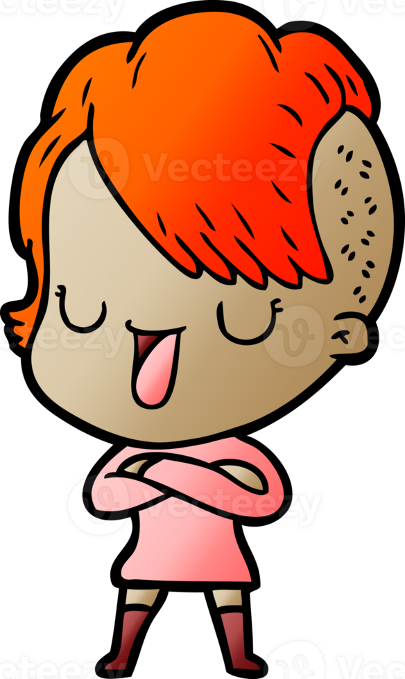 cute cartoon girl with hipster haircut drawing png